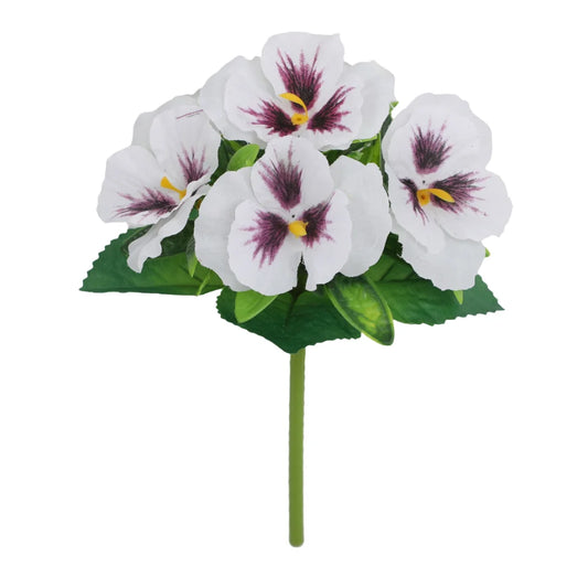 5 Heads Artificial Silk Pansy Orchid Flowers Bouquet Wedding Home Peaceful Pleasures Health and Wellness White