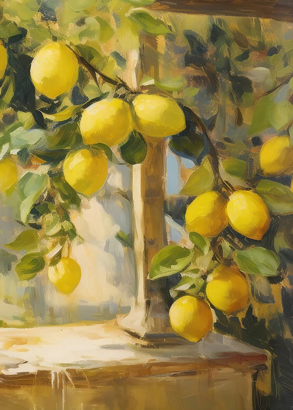 Retro Lemon Olive Tree Canvas Wall Art | Summer Home Decor