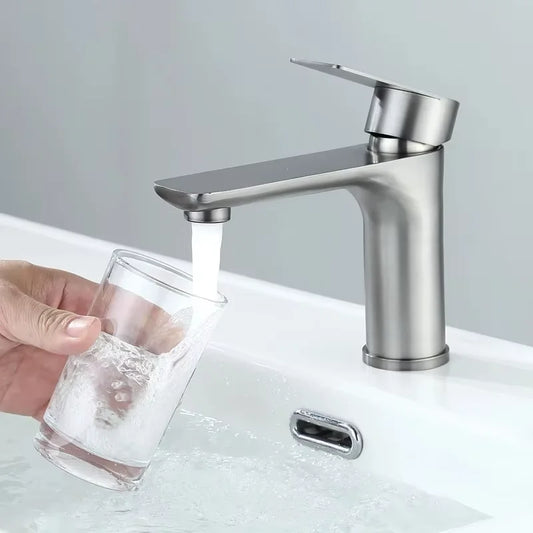 Brushed Gray Stainless Steel Bathroom Faucet | Single Handle Bathroom Sink Faucet Peaceful Pleasures Health and Wellness