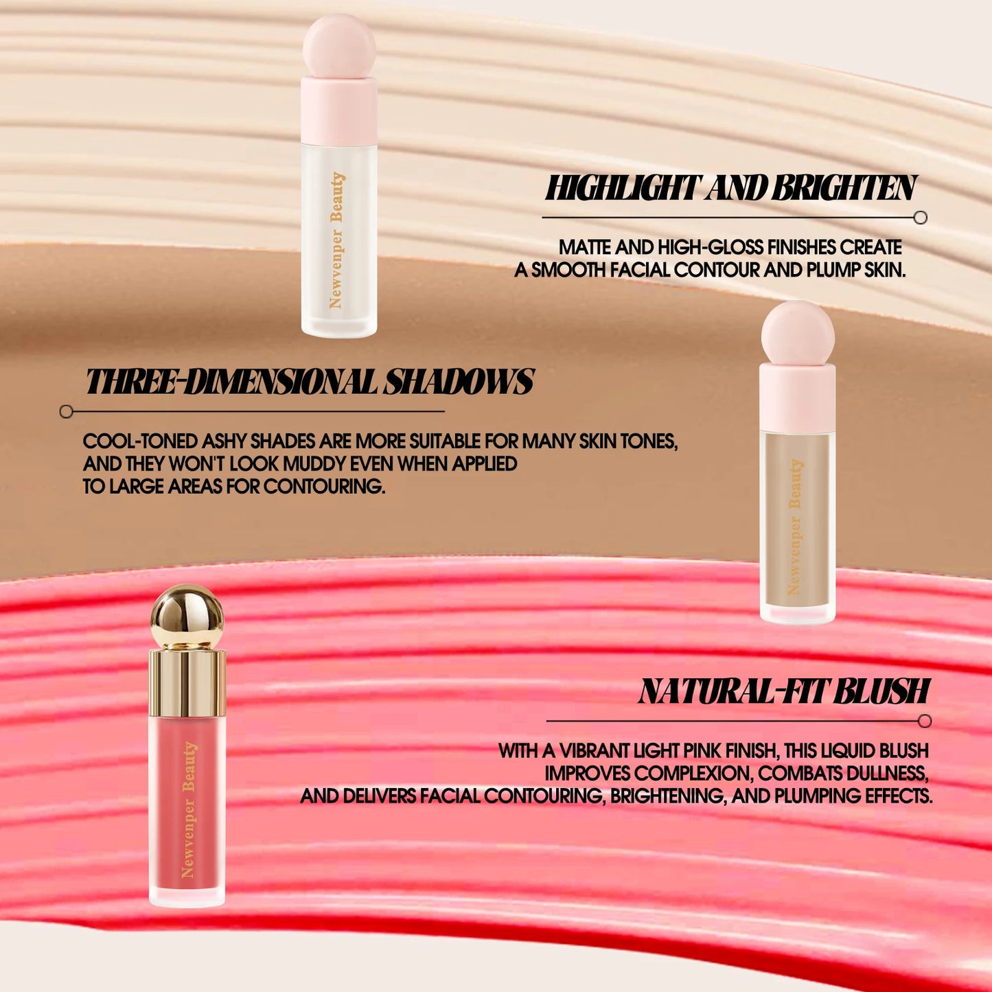 Liquid Highlighter Blush Contour Stick Set for Face & Body