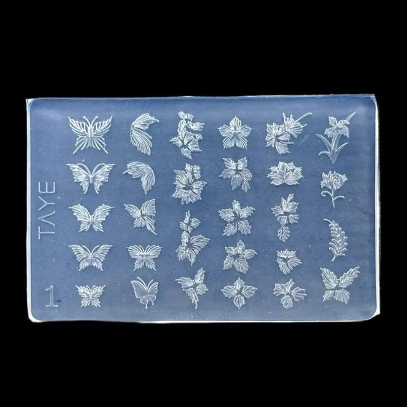 Vintage Flower Design 3D Nail Art Butterfly Mold, DIY Clear Silicone, Floral Frame Relief Manicure Tool Peaceful Pleasures Health and Wellness