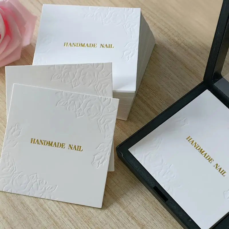 20 Sheets/Bag Press On Nails Packaging Bottom Cards Rose Embossing 75x75mm Handmade False Nail Display Show Card Manicure Tools Peaceful Pleasures Health and Wellness