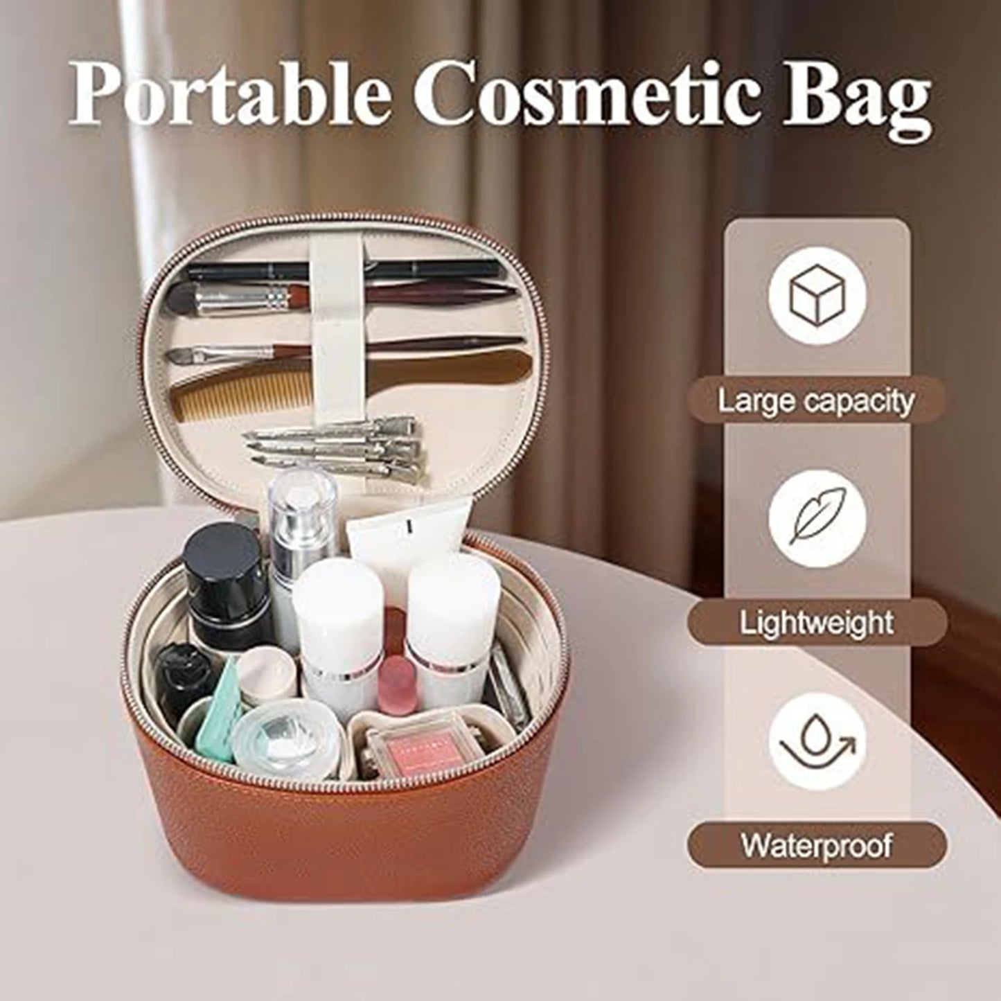 PU Leather Large Capacity Detachable Makeup Bag Travel Cosmetic Organizer Handbag For Women Peaceful Pleasures Health and Wellness