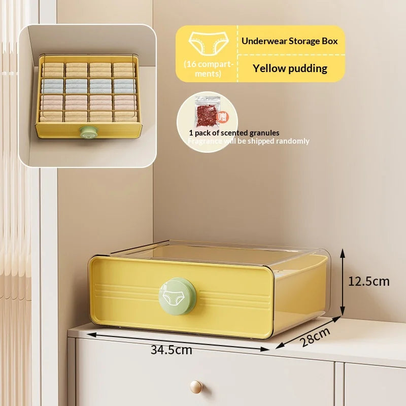 Vibrant 3 in 1 Drawer Divider Storage Box for Underwear Bras Socks Lingerie with Dividers for Closet Dresser Women Girls Peaceful Pleasures Health and Wellness 16 Grids Yellow