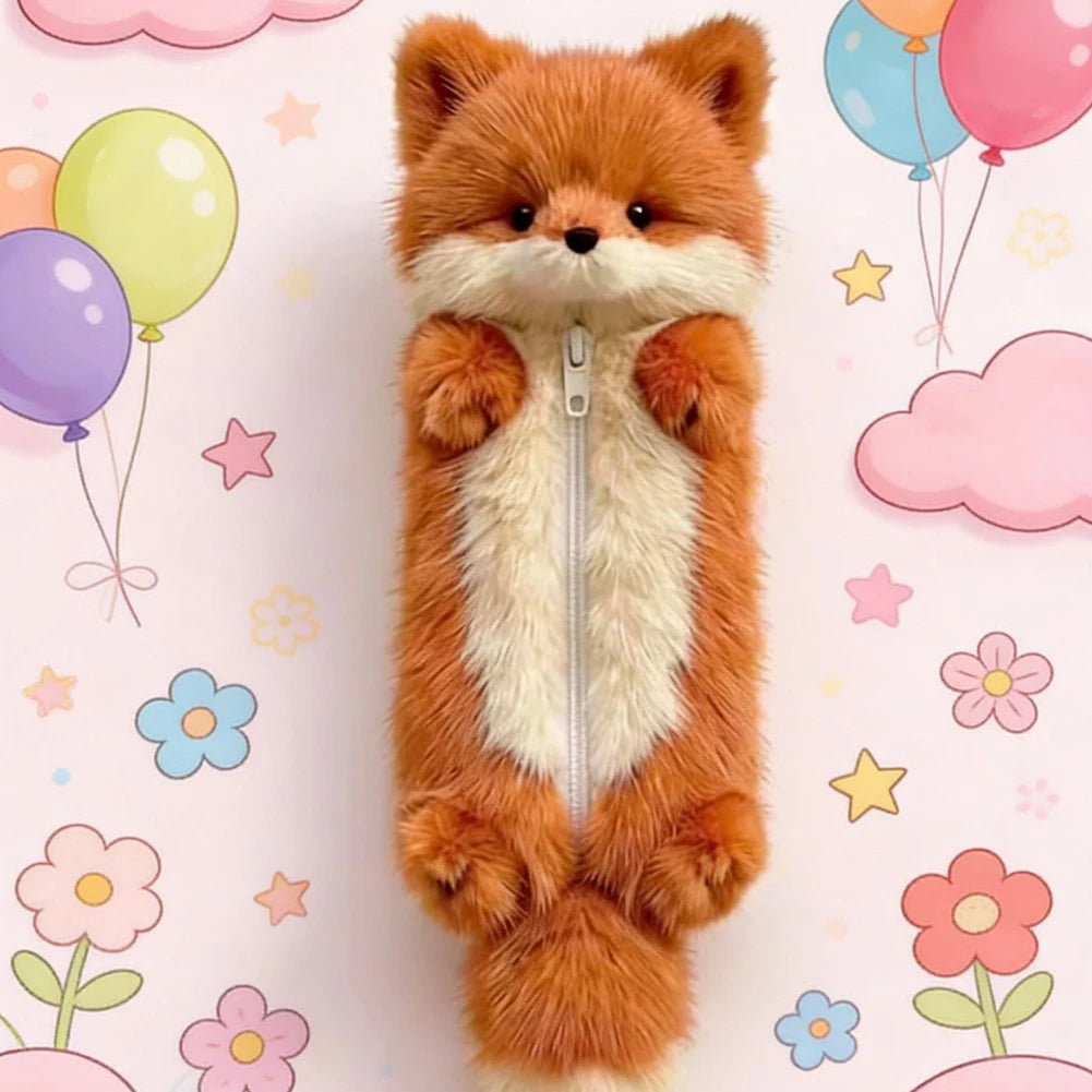 Plush Fox Pencil Case – Large Capacity Animal Stationery Pouch