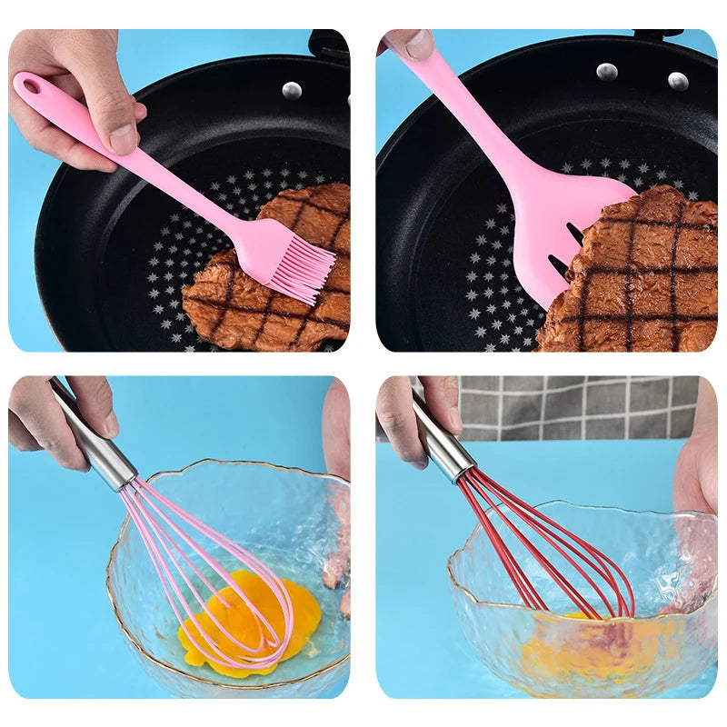 Silicone Kitchenware Cooking Utensils Set Non-stick Cookware Spatula Shovel Egg Beaters Wooden Handle Kitchen Cooking Tool Set Peaceful Pleasures Health and Wellness