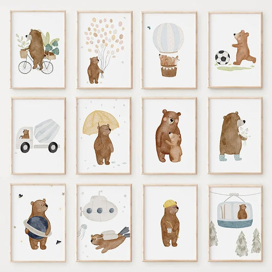Cute Bear Cartoon Canvas Wall Art for Kids Nursery Room Decor Kids Canvas Wall Art Peaceful Pleasures Health and Wellness
