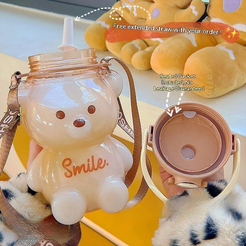2026 New Cute Bear Cup Various Modes of 1000ml Tumbler with Straw Kawaii Water Bottle For Girl Kid Home Outdoor Drinking Kettle Peaceful Pleasures Health and Wellness
