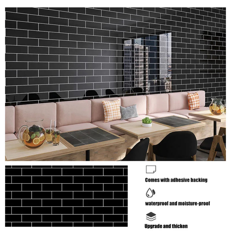 Black Brick Peel & Stick Wallpaper – Waterproof Self-Adhesive 40cm