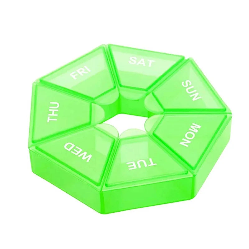 Weekly 7-day Pill Organizer Portable Travel Pill Box Multifunctional Small Medicine Case Black Peaceful Pleasures Health and Wellness green