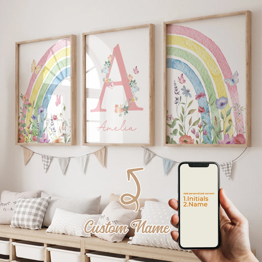3-Piece Personalized Name Flower Rainbow Canvas Wall Art Canvas Wall Art Set Peaceful Pleasures Health and Wellness GA-CH409-3pcs 40x60cm Unframed