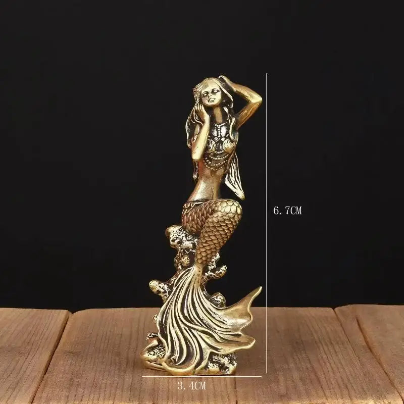 Mini Brass Mermaid Figurine, Fairy Tale Character, Princess Statue, Creative Home Decoration for Girls' Rooms Surprise Gift Peaceful Pleasures Health and Wellness