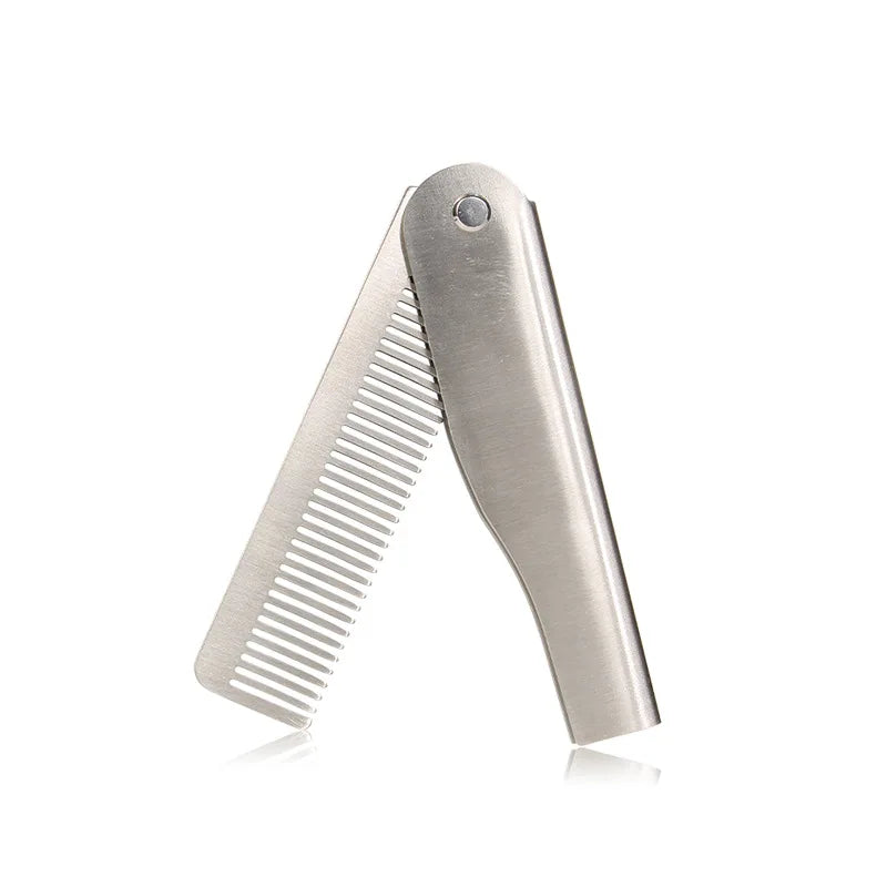Men Retro Oil Head Comb Portable Folding Stainless Steel 201 Comb Hairdressing Styling Round Teeth Comb Texture Modeling Steel C Peaceful Pleasures Health and Wellness small size