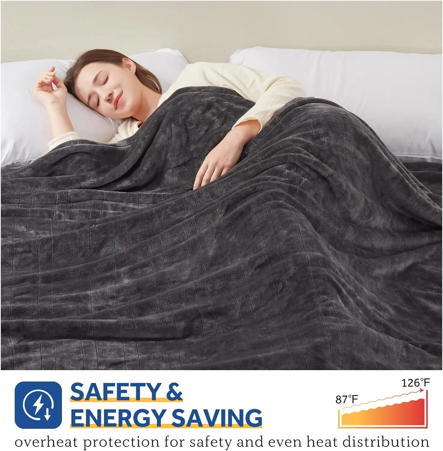 Queen Size Flannel Electric Blanket – 10 Levels, Grey Peaceful Pleasures Health and Wellness