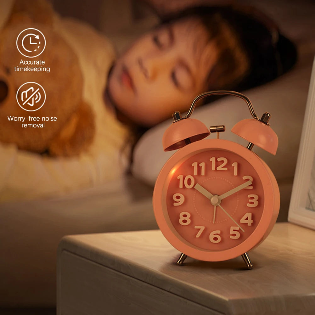 Retro Alarm Clock For Bedside,Stereoscopic Digital Creative Convex Textual Texture Fashionable Metal Silent Night Light Clock Peaceful Pleasures Health and Wellness