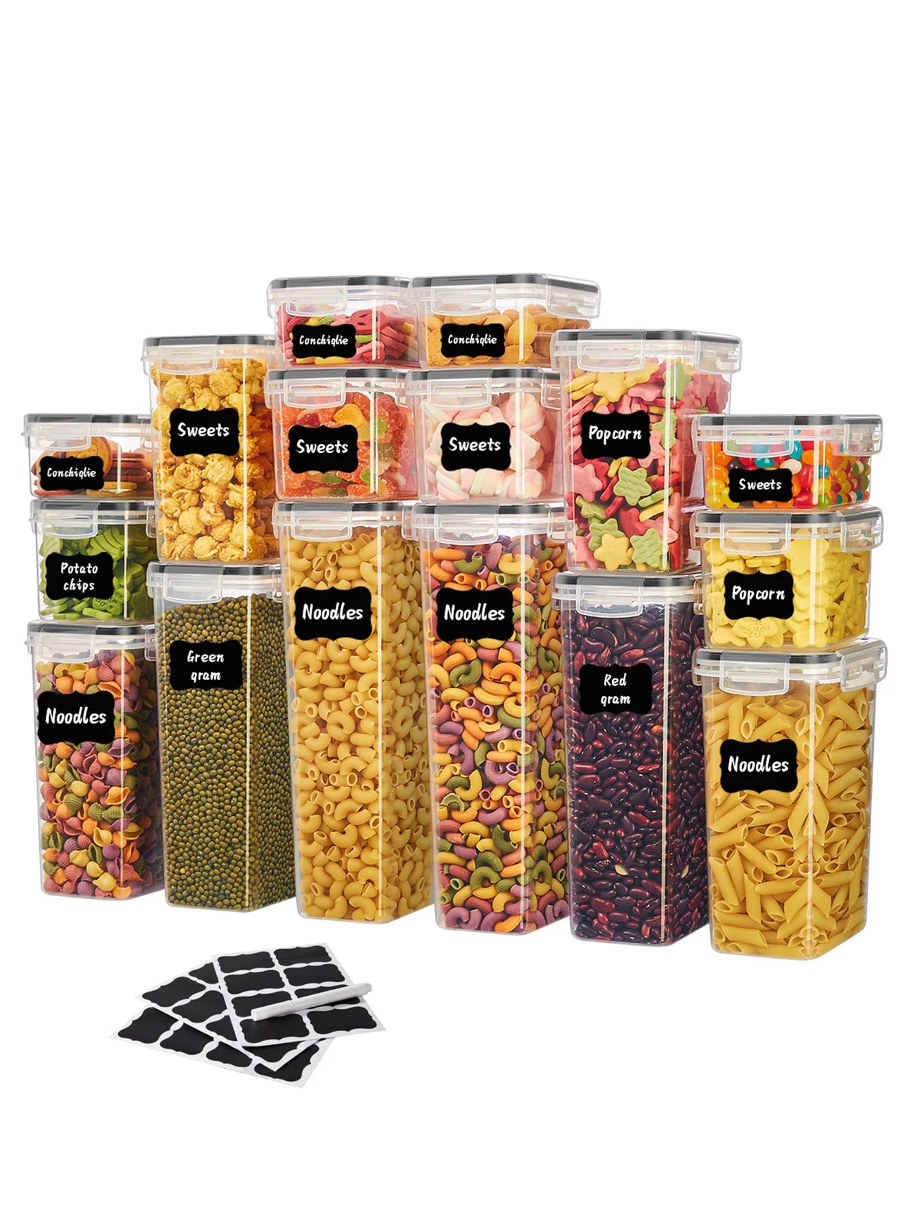 30pc Labeled Airtight Food Storage Containers & Condiment Jars Peaceful Pleasures Health and Wellness