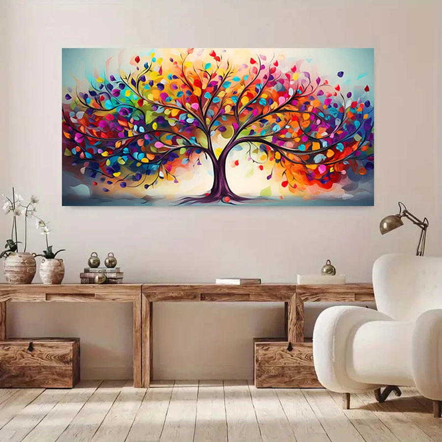 Vibrant Tree of Life Canvas Art - Frameless Modern Wall Decor for Living Room & Bedroom, Colorful Abstract Design , Perfect for Peaceful Pleasures Health and Wellness