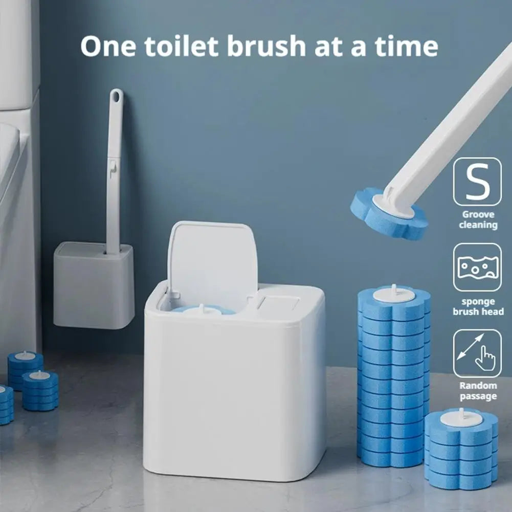 Integrated Toilet Brush Automatic Clamshell Clean Brush With Base Disposable Toilet Brush Set Lemon Lavender Cleansing Tablets Peaceful Pleasures Health and Wellness