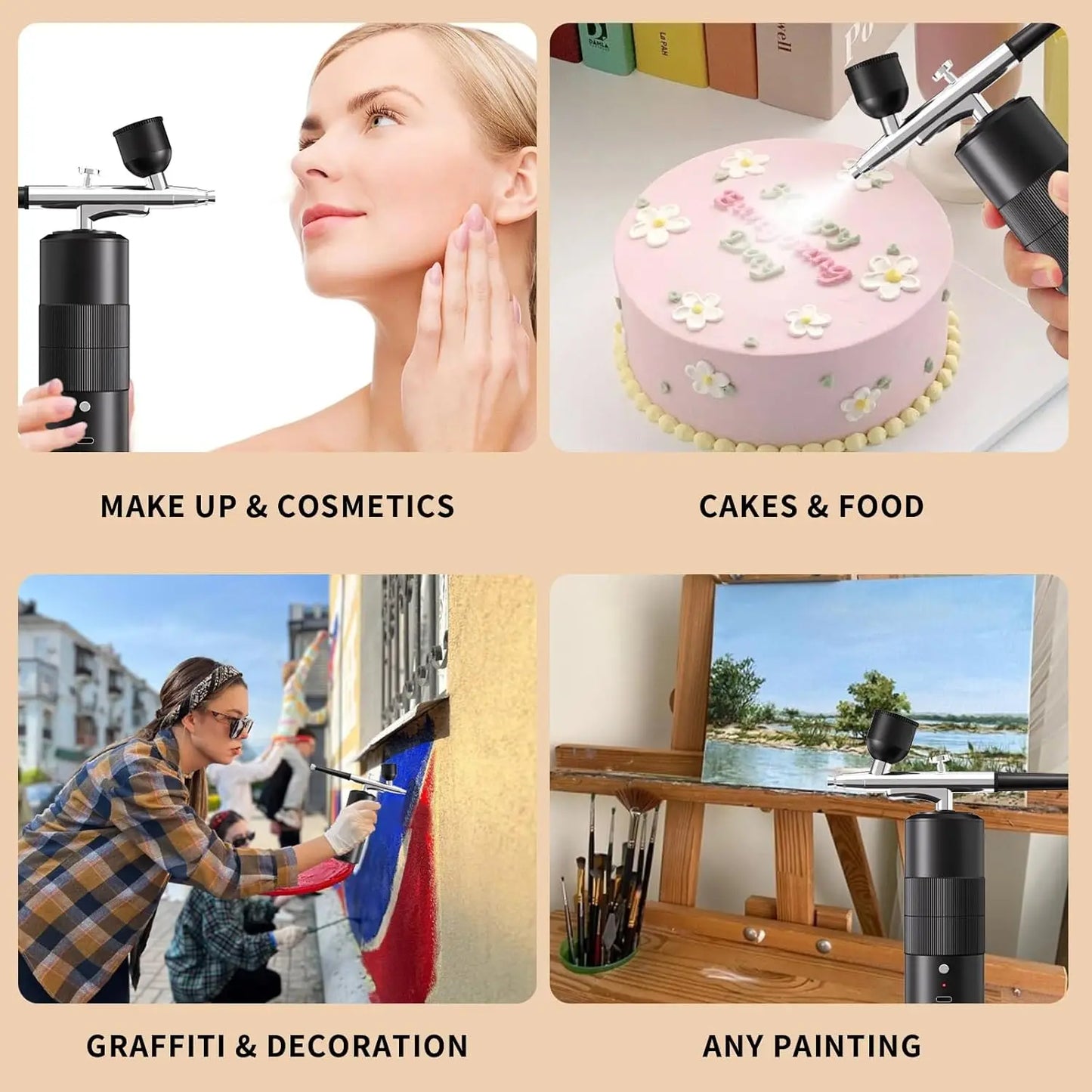 Portable Airbrush Kit Wireless Air Brush with Compressor Electrical Handheld Spray Gun Coloring Tattoo Graffiti Graphic Model Peaceful Pleasures Health and Wellness