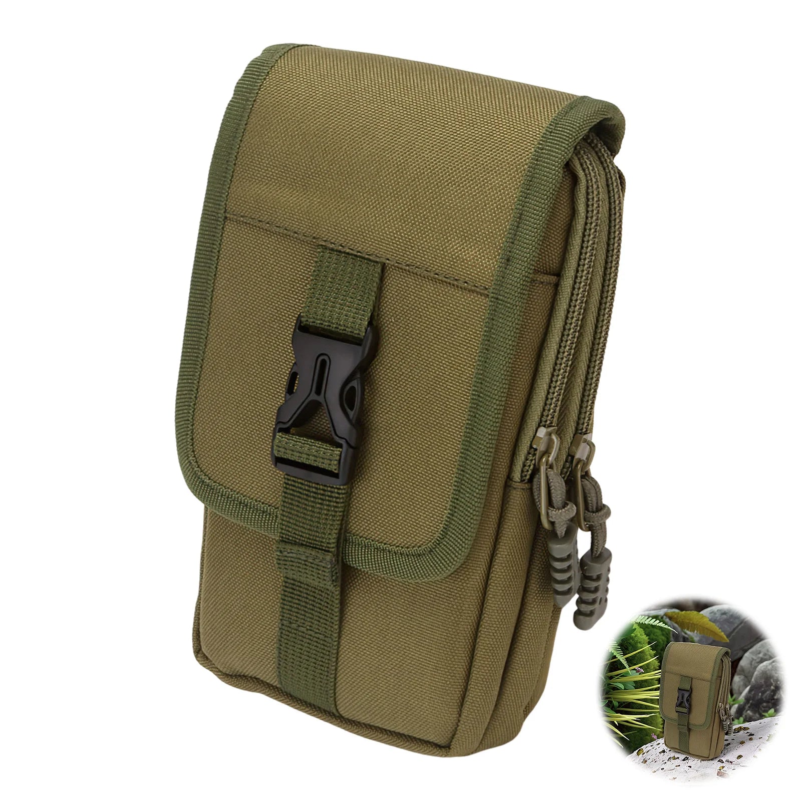 Small Hiking Daypack Waist Pack Smooth Zipper Closure Vertical Waist Pack for Everyday Workout Traveling Hiking Peaceful Pleasures Health and Wellness green
