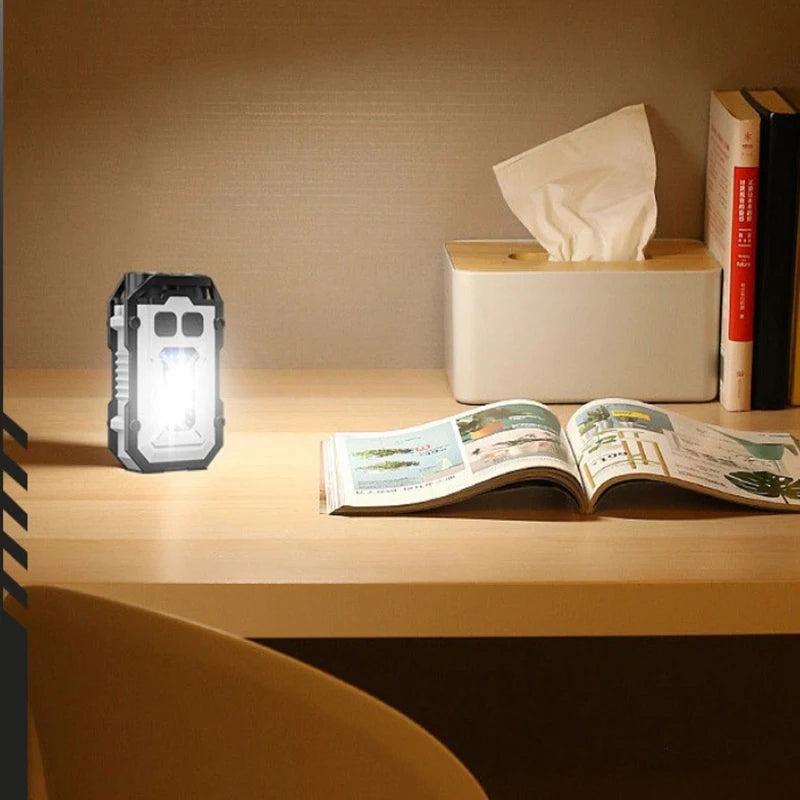 LED Mini Portable Keychain Lamp Multi-functional Strong Magnet COB Flashlight Emergency Lighting and Warning Light Peaceful Pleasures Health and Wellness