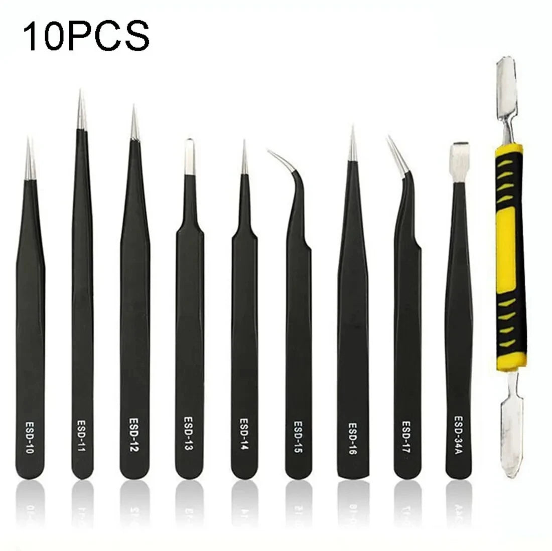 Stainless Steel Precision Antistatic Electrostatic Tweezers Set Maintenance Tools Professional Electronic Tweezers 10pcs Peaceful Pleasures Health and Wellness