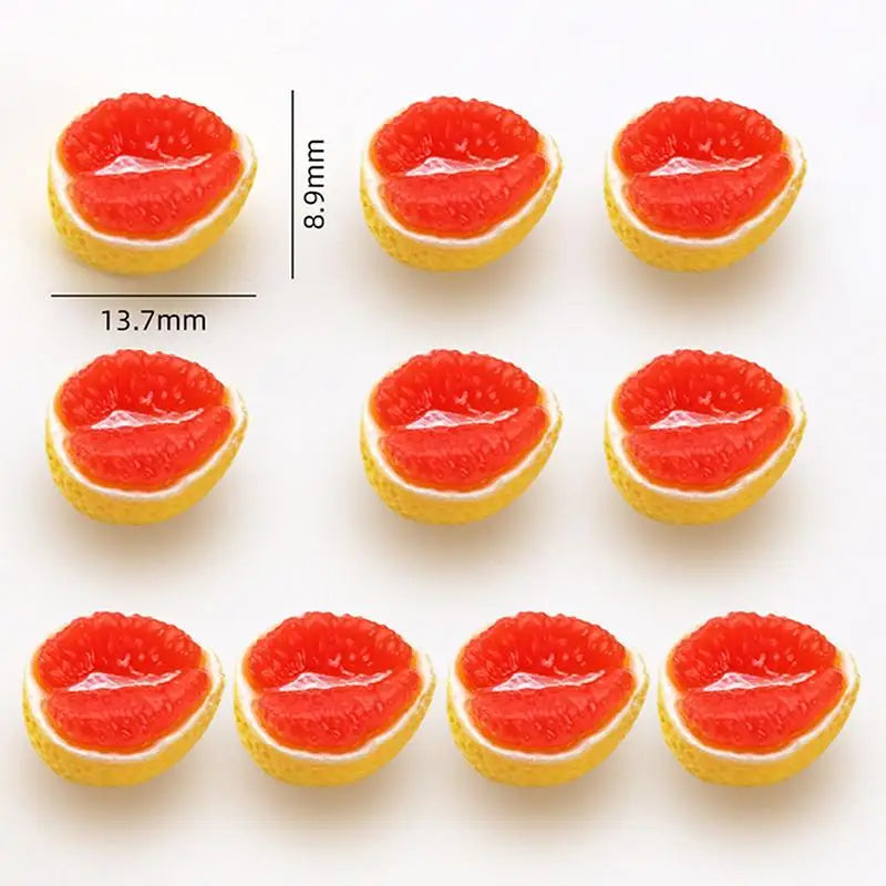 10pcs Resin Mini Fruit Charms – Kiwi, Grapefruit & Papaya DIY