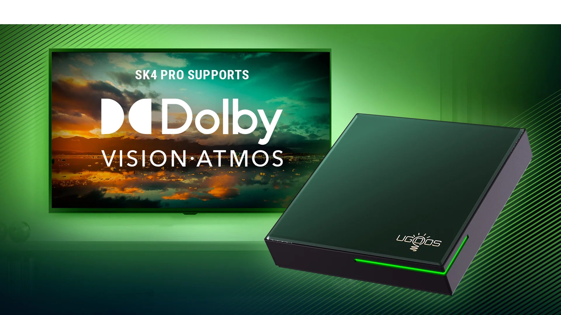 UGOOS SK4 Pro Android 14 Smart TV BOX Amlogic S905X5M-K BT5.4 LPDDR4 4G 64G AI-SR AV1 HDR Set Top Box Support Dolby Dolby Audio Peaceful Pleasures Health and Wellness