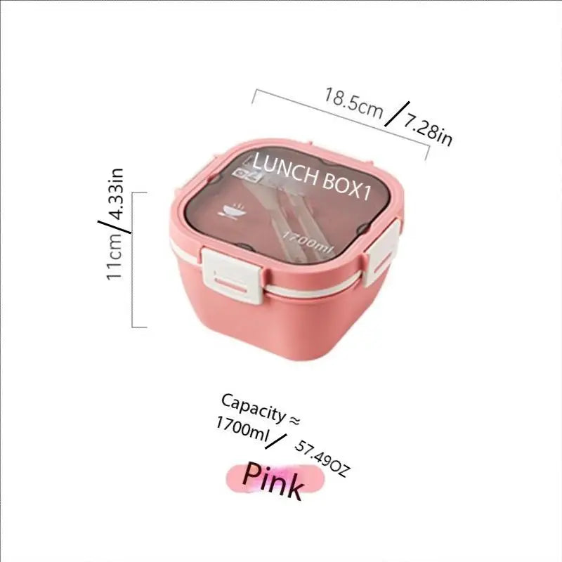 Thickened simple lunch box with lid, microwave-safe salad bowl for office workers and students. Peaceful Pleasures Health and Wellness 1700ml 1