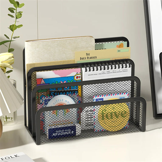 Papers Trays Notebook Stand Rack Desk 3-layer Black Metal Iron Mesh Peaceful Pleasures Health and Wellness black