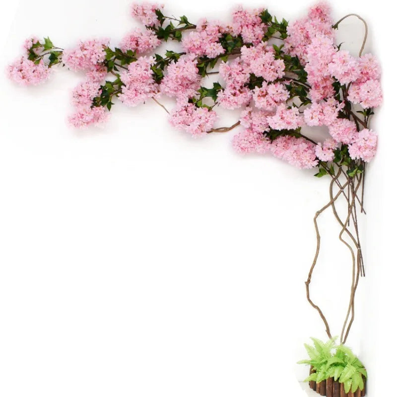 Artificial Cherry Blossom Tree Silk Flower Wall Vine Decor