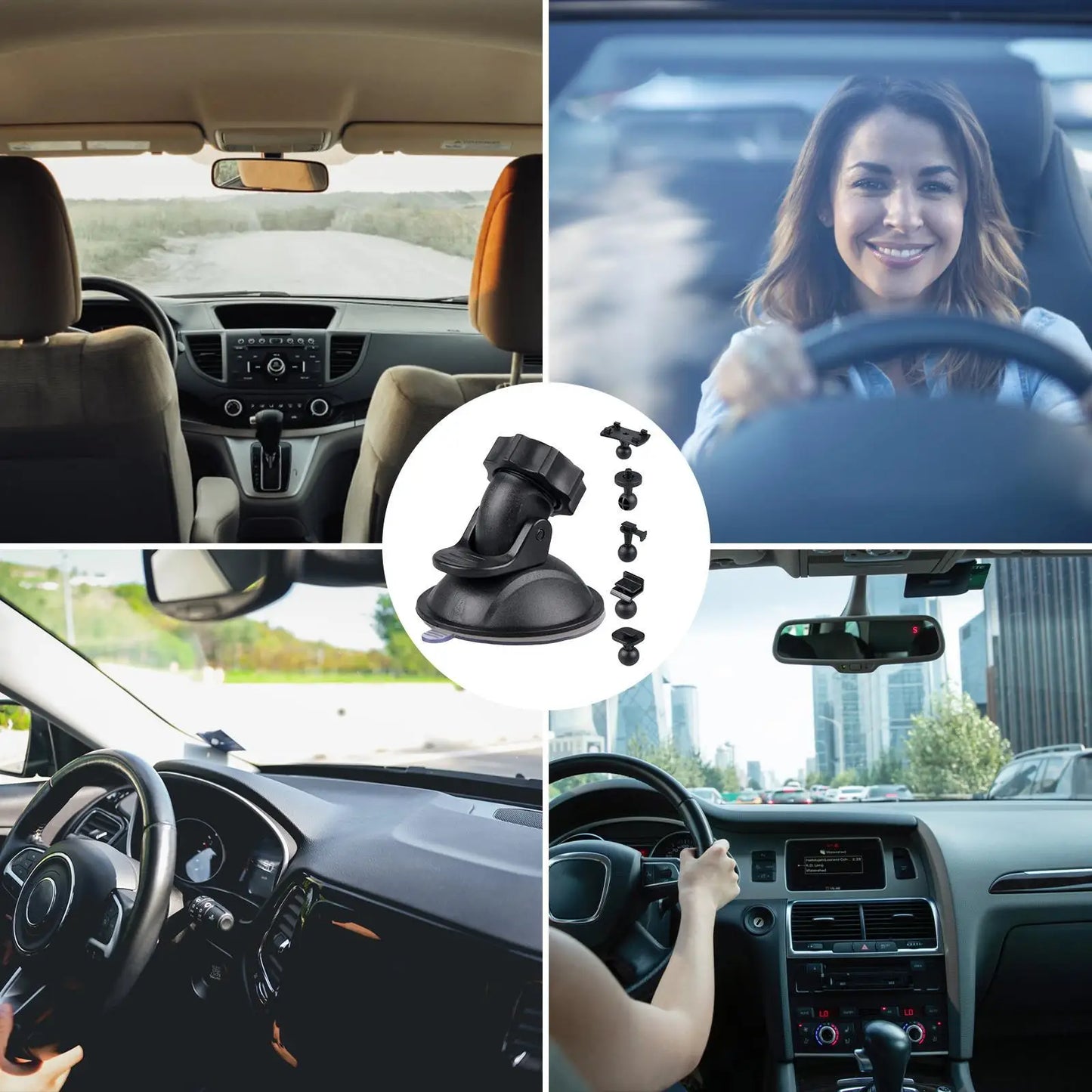 Dash Cam Suction Mount | 360° Rotation & 5 Adapters