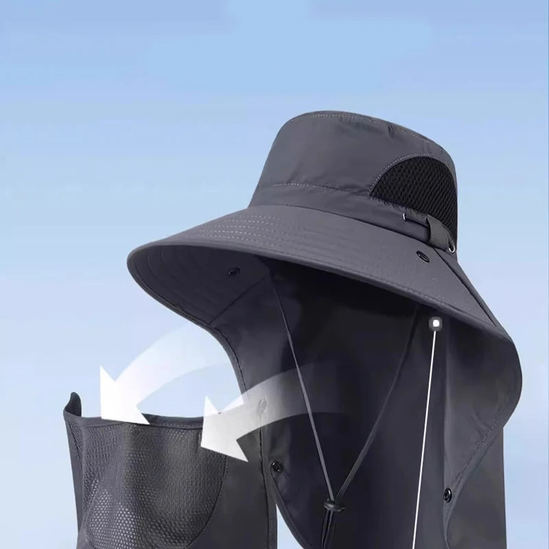 Large-brimmed Sun Protection Hat All-round Outdoor Mountain Climbing and Leisure Face Cover Mosquito Repellent Hat Peaceful Pleasures Health and Wellness Dark grey