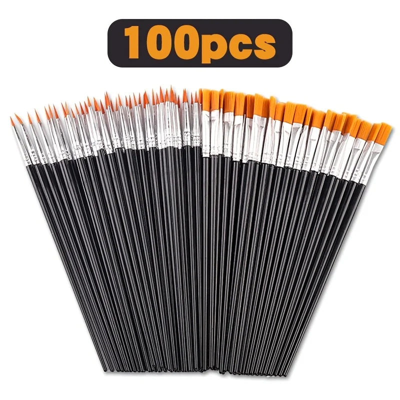 100-Piece Paint Brush Set – Oil, Acrylic & Watercolor Nylon