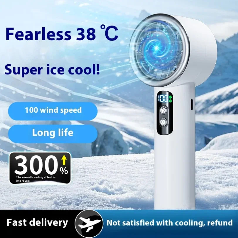 Portable Handheld Turbo Fan – Ice Cooling, 3 Speeds, USB