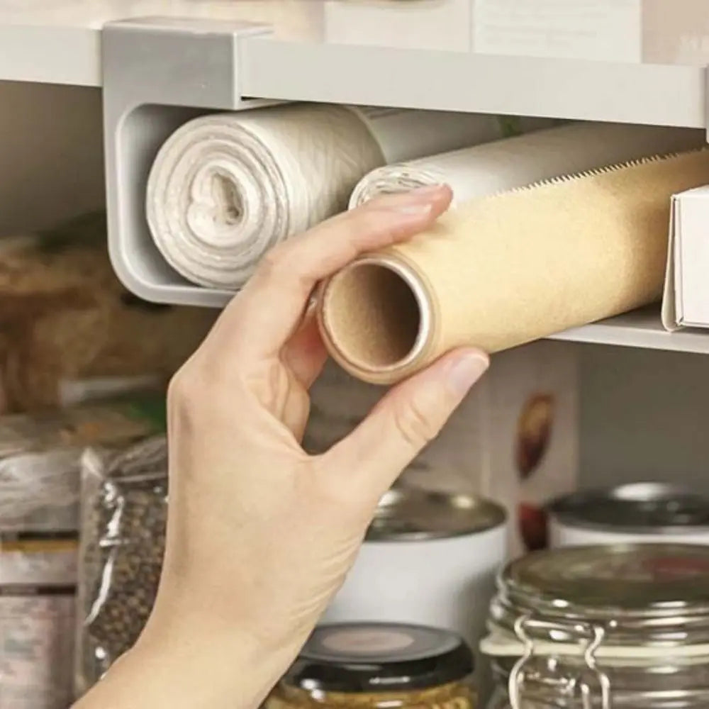 Wall-Mounted Cling Film & Tin Foil Organizer – Grey Storage Shelf