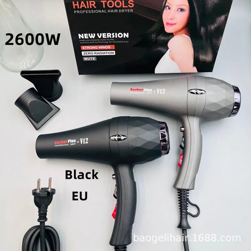 220V Quick Drying Hair Dryer 2600w High-Power Negative Ion Hair Salon Household Constant Temperature Thermoelectric Hair Peaceful Pleasures Health and Wellness Black EU