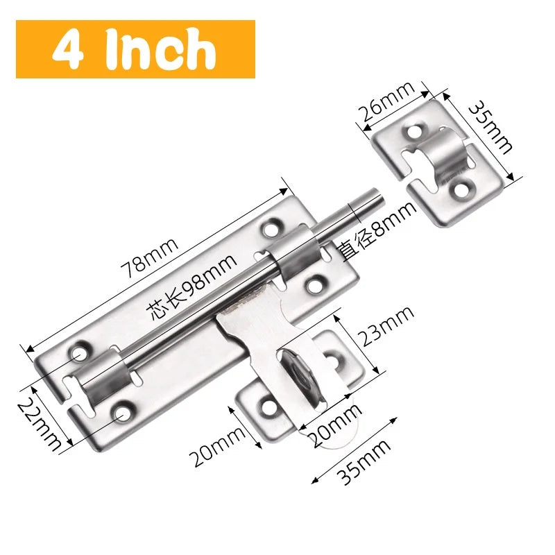 1 Set 4/6/8 Inch Hardware Door Lock,Stainless Steel Barrel Bolt Latch With Padlock Clasp for Locking Door Window Drawer Cupboard Peaceful Pleasures Health and Wellness 4 Inch