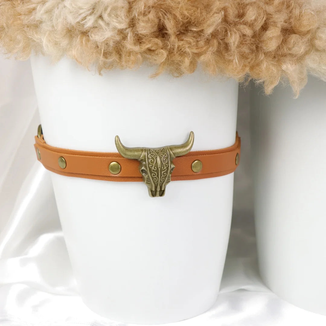 Women's Bohemian Retro Denim PU Leather Leg Strap Western Cow Head