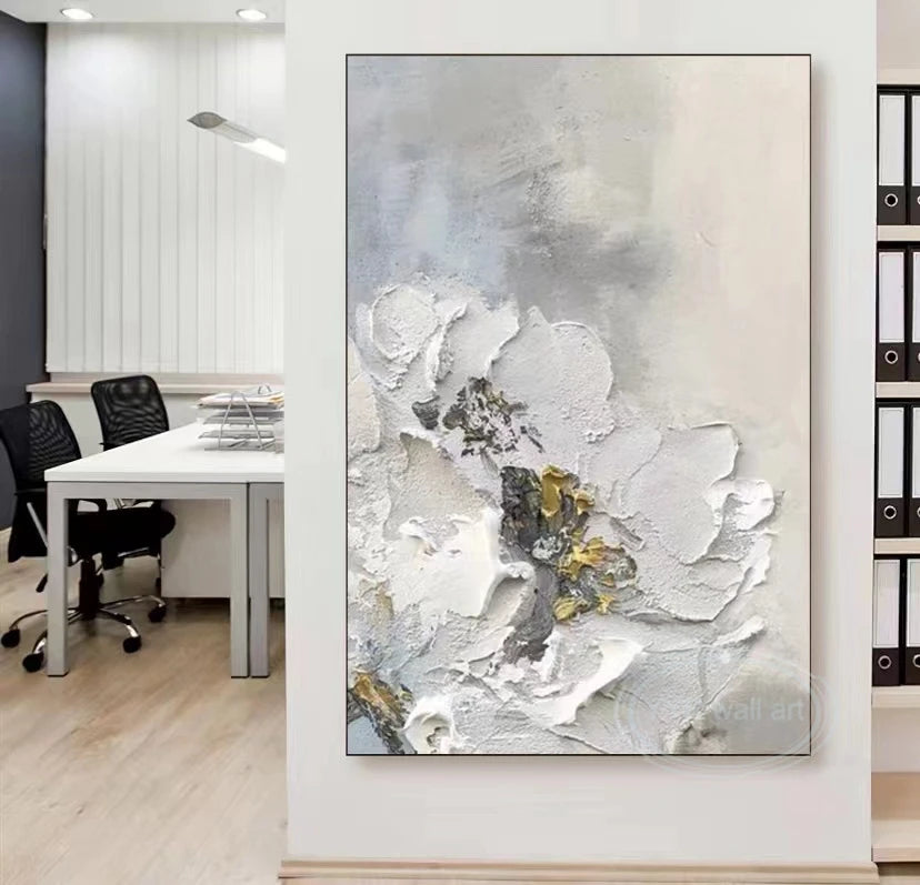 Abstract Thick Oil White Flower Handmade Oil Painting for Home Decoration For Bedroom, Dining Room, and Living Room Written Exam Peaceful Pleasures Health and Wellness
