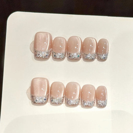 10pcs French Press On Nails | Cat's Eye Diamond Design Press On Nails Peaceful Pleasures Health and Wellness S 1