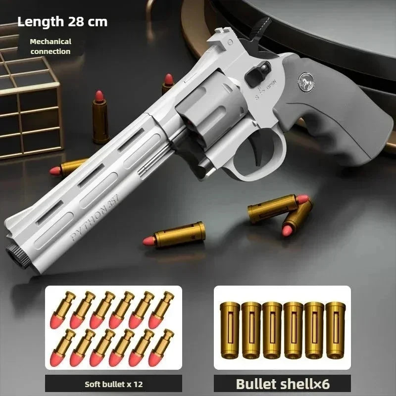 Magnum ZP5 357 Automatic Continuous Soft Dart Blaster Toy with Multiple Safe Darts Outdoor Action Play Set for Kids & Adults Peaceful Pleasures Health and Wellness Grey-28cm