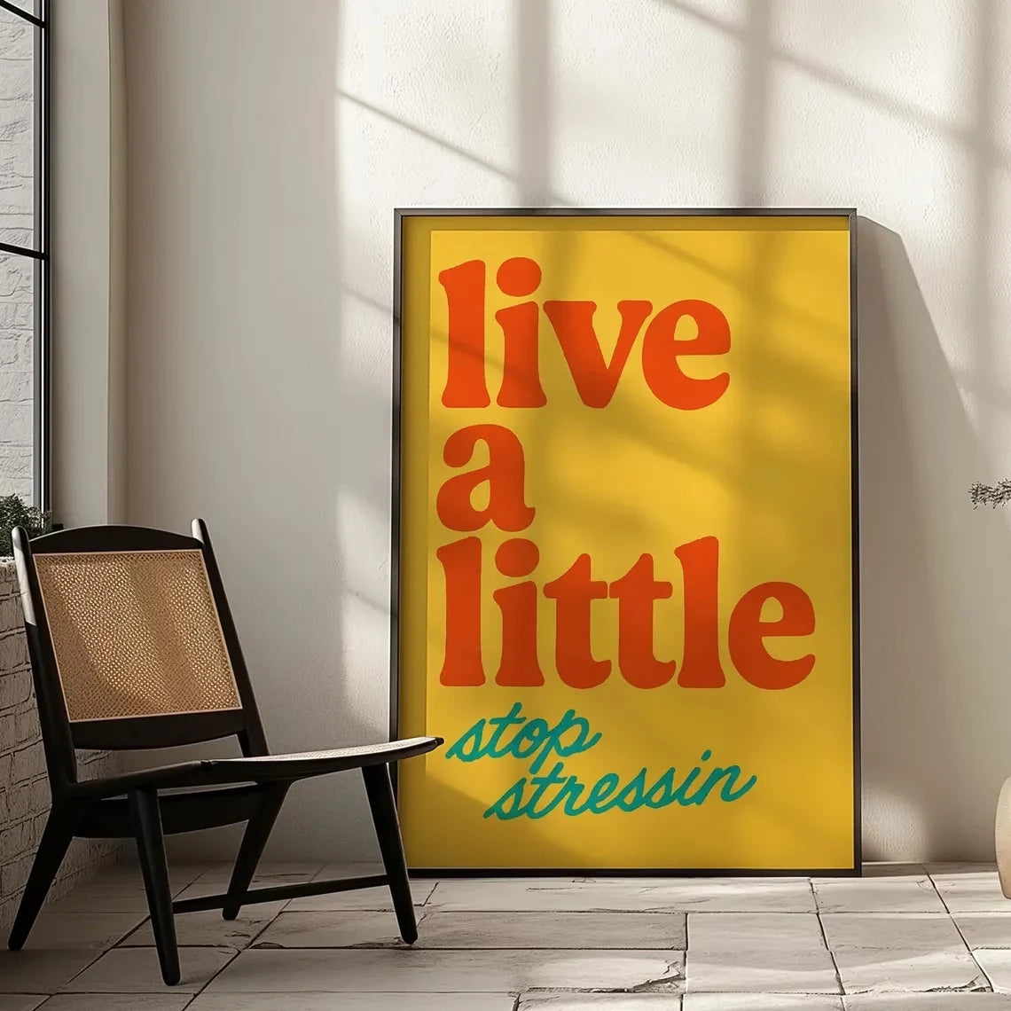 Retro 70s Abstract Quote Canvas Wall Art | Yellow Font Poster