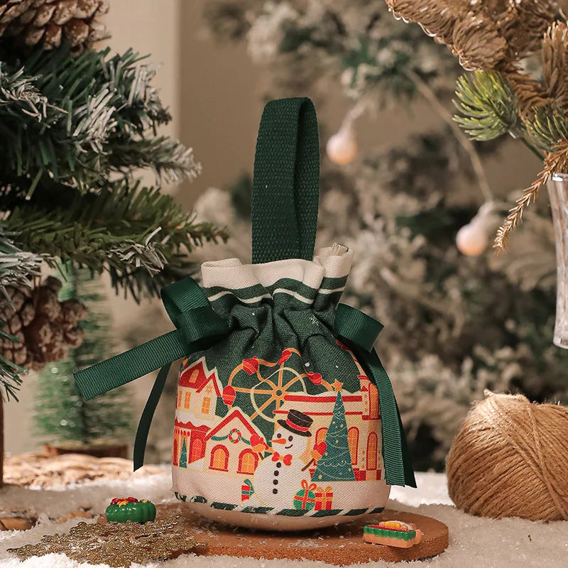 2025 Creative Handheld Canvas Apple Bag with Bow Christmas Gift Bag Christmas Eve Apple Gift Box Christmas Gift Peaceful Pleasures Health and Wellness C 10x20CM