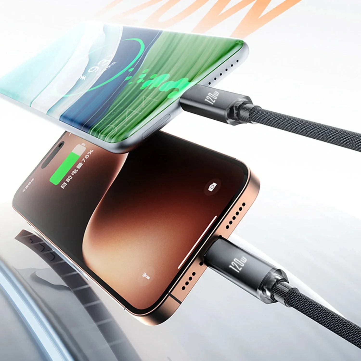 120W PD Type C to Type C Spring Coiled Fast Charging Cable Retractable Nylon Braided Cord For Samsung Xiaomi Huawei iPhone 15/16 Peaceful Pleasures Health and Wellness