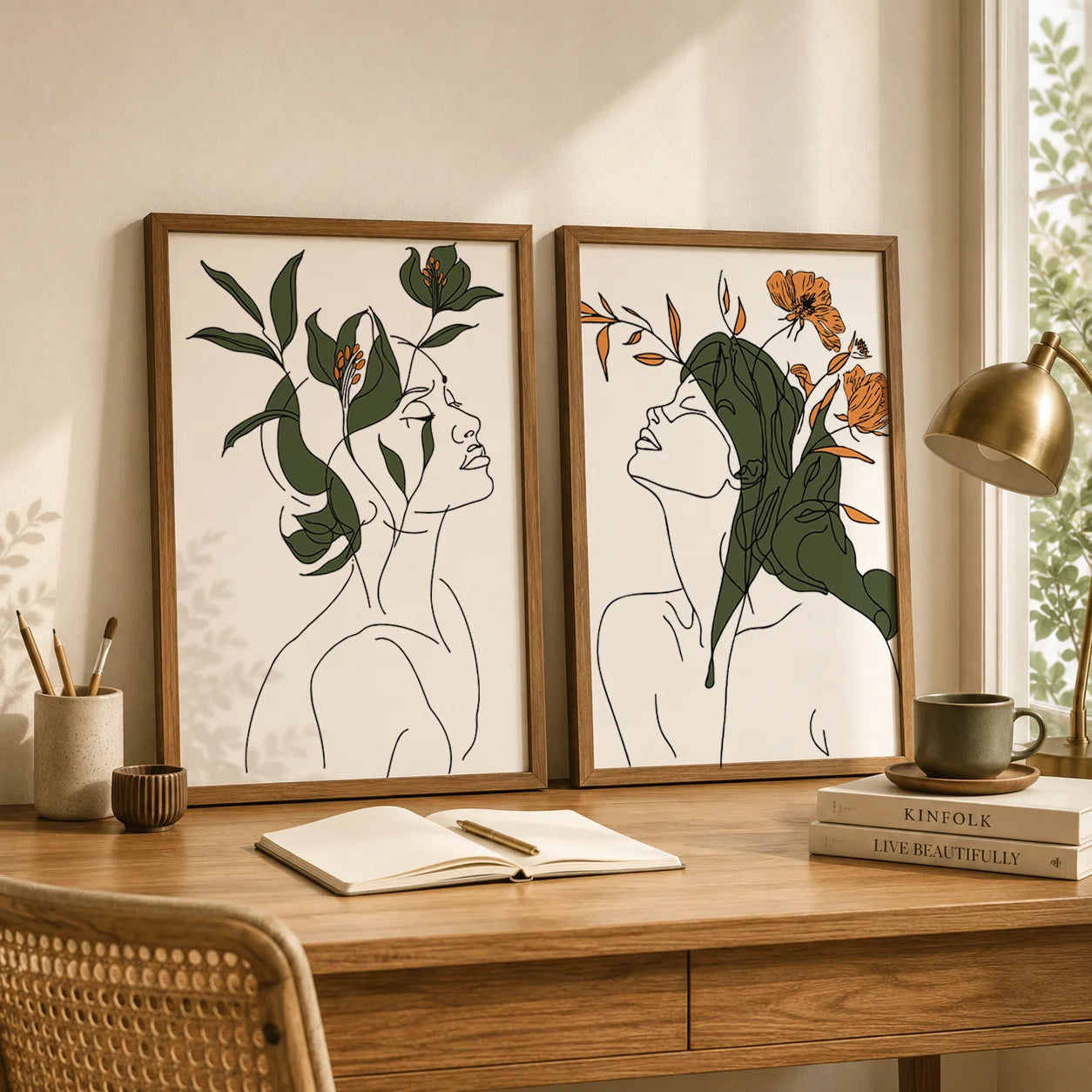 Abstract Botanical Line Woman Canvas Wall Art | Modern Poster Canvas Wall Art Print Peaceful Pleasures Health and Wellness