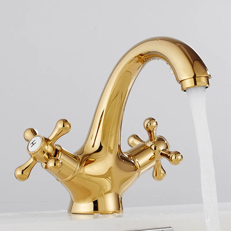 Antique Brass Dual Handle Basin Faucet | Hot & Cold Mixer Tap