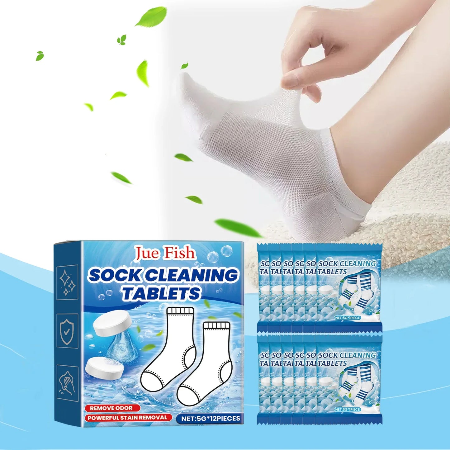 Jue-Fish Sock Cleaning Effervescent Tablets – 12 Pack