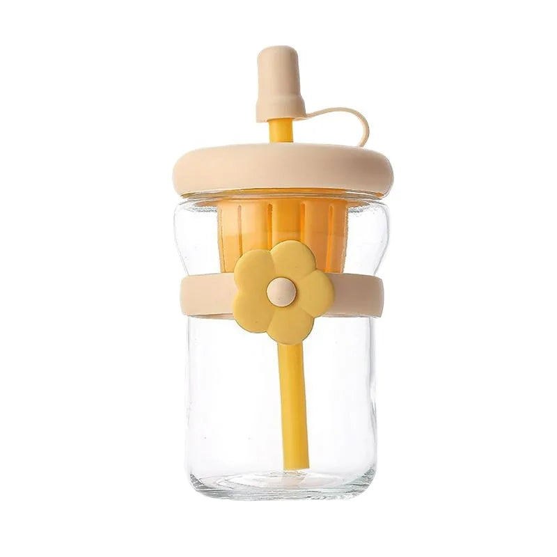 500ml Glass Cold Brew Cup with Straw & Tea Infuser – Floral