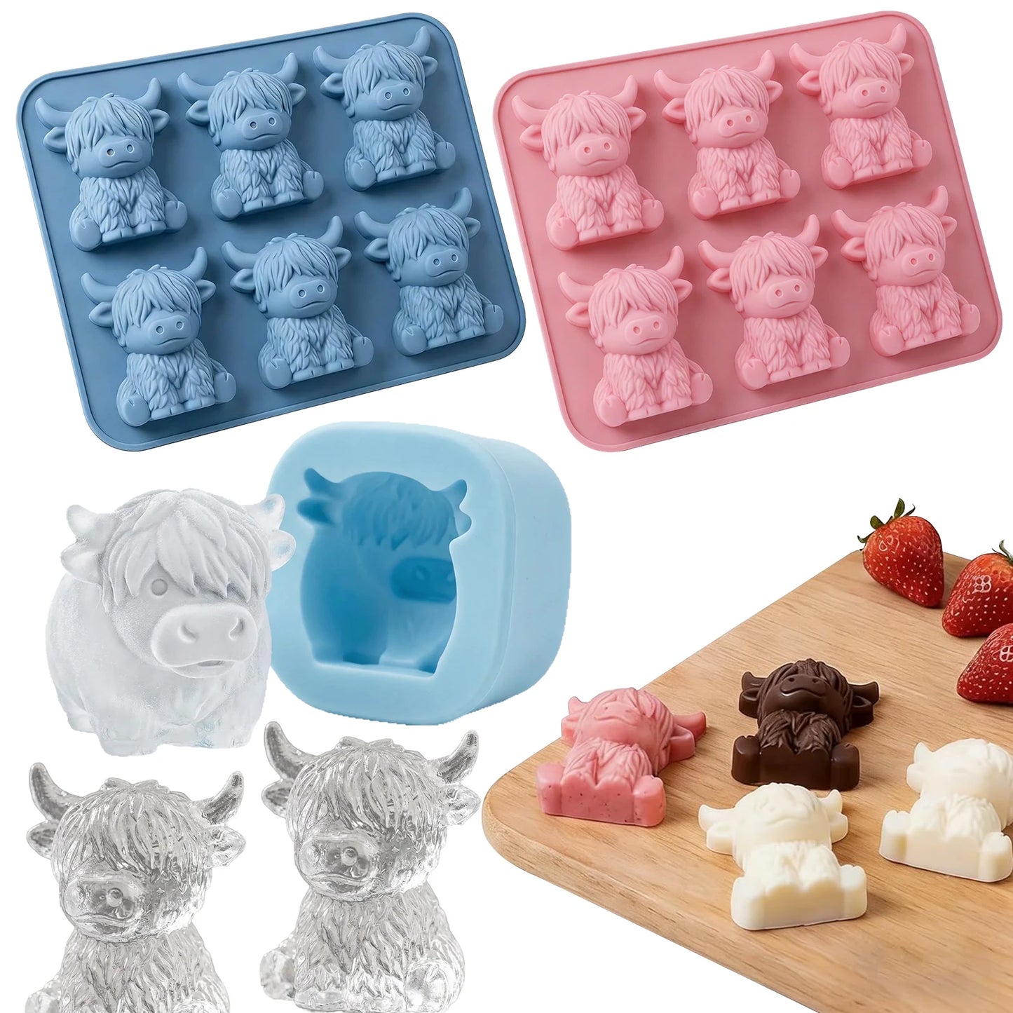 3D Highland Cow Silicone Ice Cube Mold Food Grade Silicone 6 Cavity Novelty Tray for Whiskey Cocktails Coffee Drinks Gift Peaceful Pleasures Health and Wellness